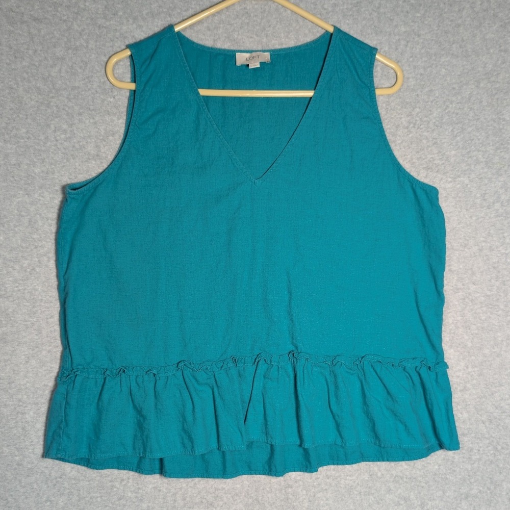 LOFT Outlet Peplum Tank Top Womens Large Teal Green Linen Blend Everyday Relaxed